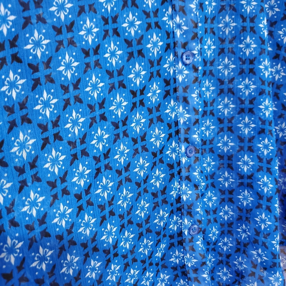 Kut From The Kloth Blue Sheer Long Sleeve Button Down Blouse Small - Picture 4 of 7